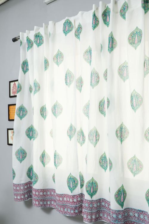 Sooti Syahi Green Palm Hand Block Printed Window Curtain
