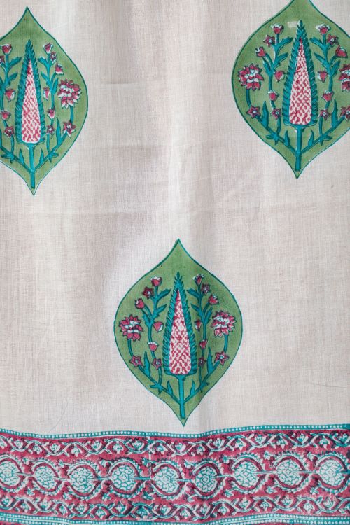 Sooti Syahi Green Palm Hand Block Printed Window Curtain