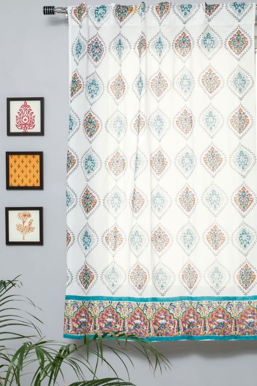 Sooti Syahi Carved Ornaments? Hand Block Printed Window Curtain
