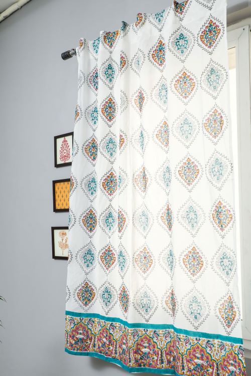 Sooti Syahi Carved Ornaments? Hand Block Printed Window Curtain