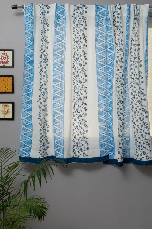 Sooti Syahi Philippine Blue Hand Block Printed Window Curtain