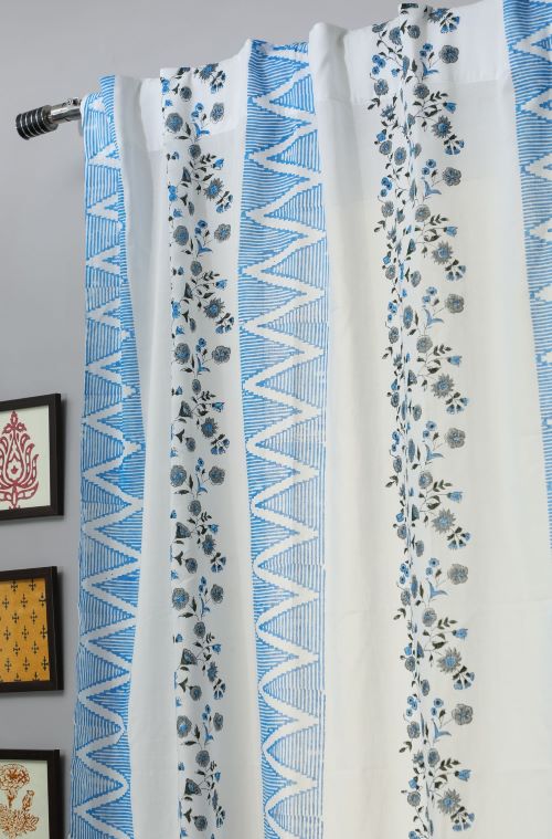 Sooti Syahi Philippine Blue Hand Block Printed Window Curtain