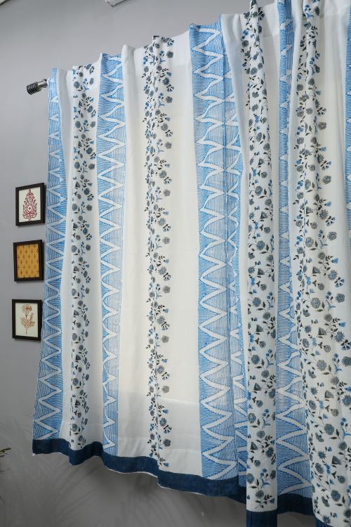 Sooti Syahi Philippine Blue Hand Block Printed Window Curtain