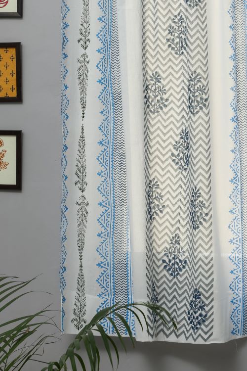 Sooti Syahi Bering Blue Hand Block Printed Window Curtain