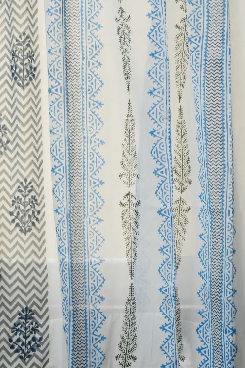 Sooti Syahi Bering Blue Hand Block Printed Window Curtain