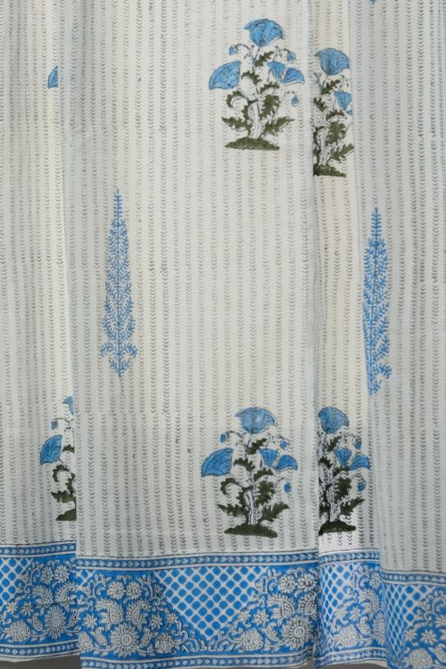 Coral Blue Hand Block Printed Window Curtain