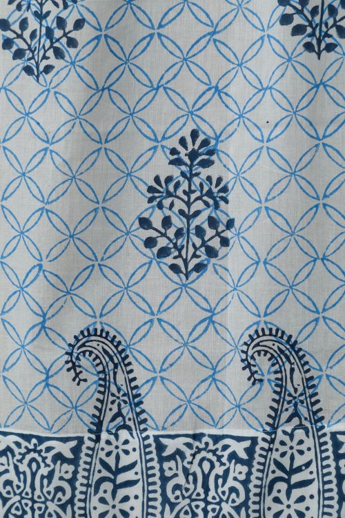 Sooti Syahi Cabbean Blue Hand Block Printed Window Curtain