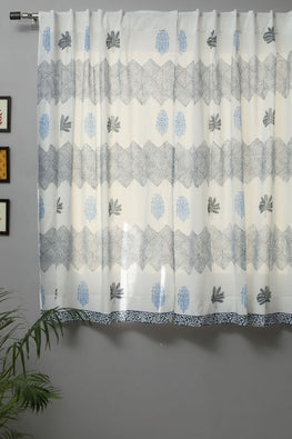 Weddell Blue Hand Block Printed Window Curtain