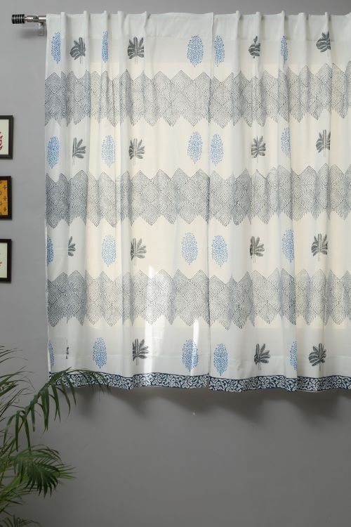 Sooti Syahi Weddell Blue Hand Block Printed Window Curtain