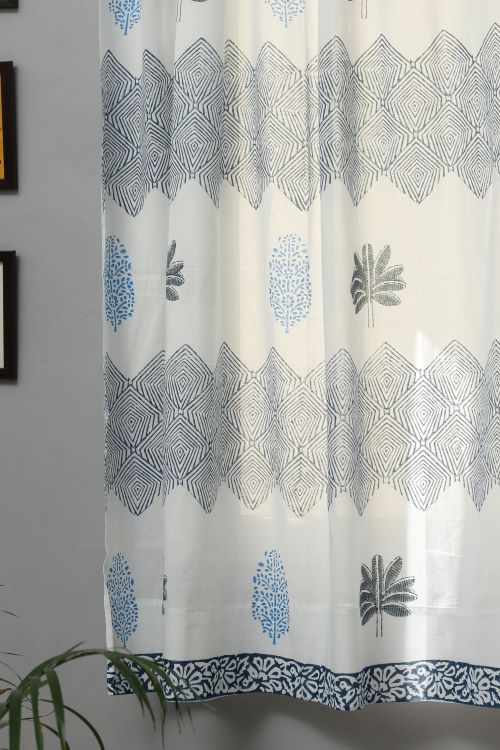 Sooti Syahi Weddell Blue Hand Block Printed Window Curtain