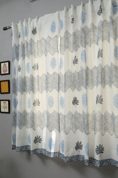 Sooti Syahi Weddell Blue Hand Block Printed Window Curtain