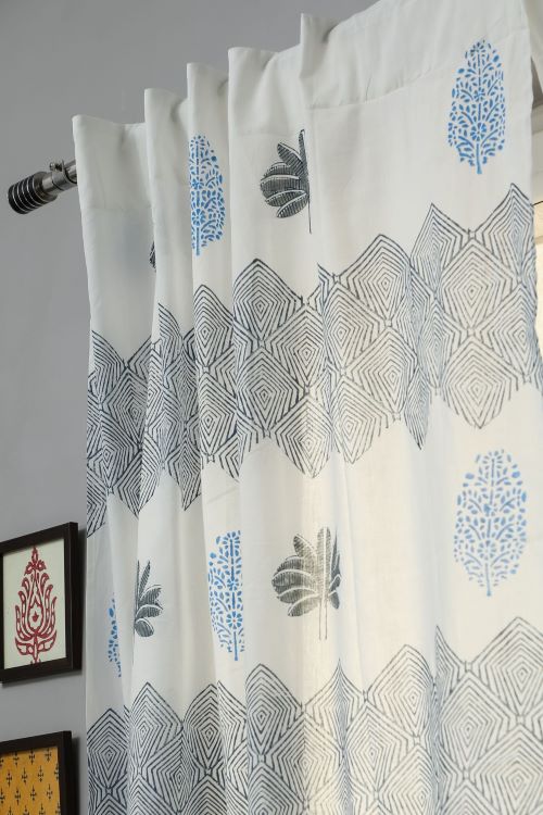 Sooti Syahi Weddell Blue Hand Block Printed Window Curtain