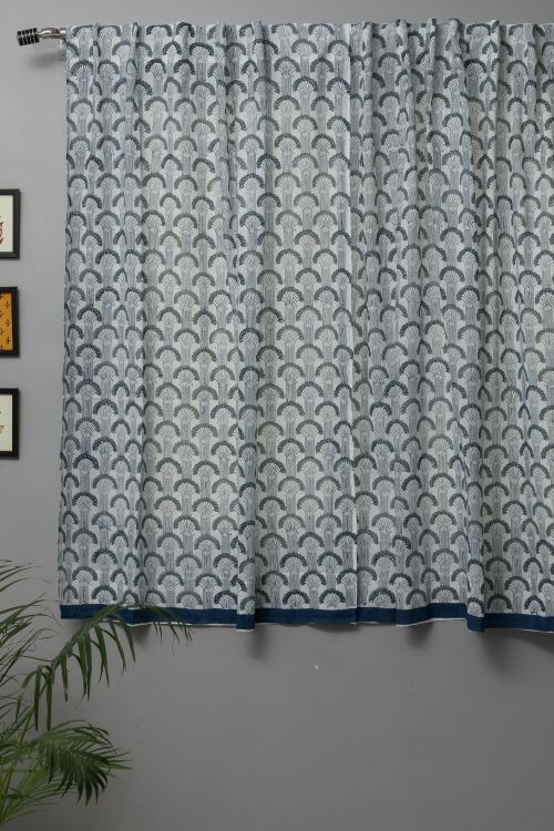 Sooti Syahi Sargasso Blue Hand Block Printed Window Curtain