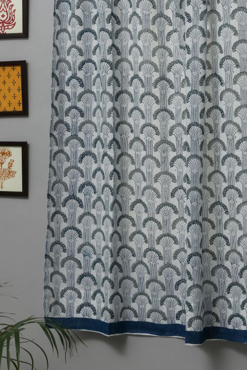 Sooti Syahi Sargasso Blue Hand Block Printed Window Curtain
