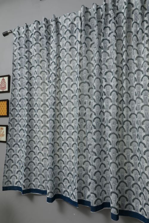 Sooti Syahi Sargasso Blue Hand Block Printed Window Curtain