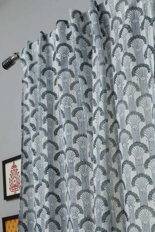 Sargasso Blue Hand Block Printed Window Curtain