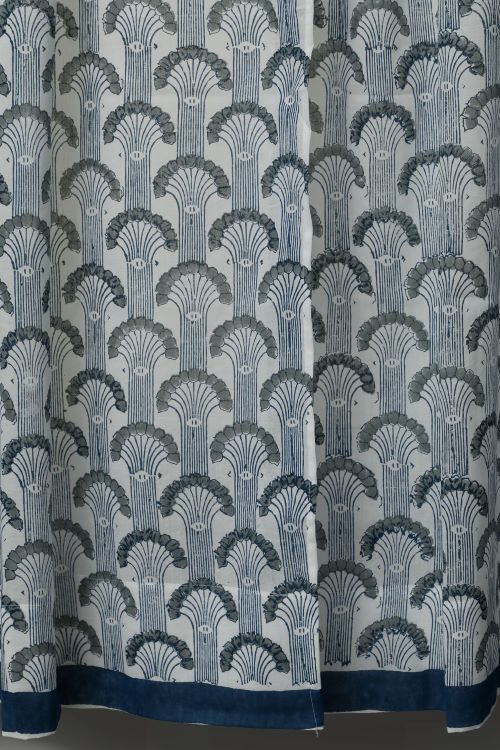 Sooti Syahi Sargasso Blue Hand Block Printed Window Curtain
