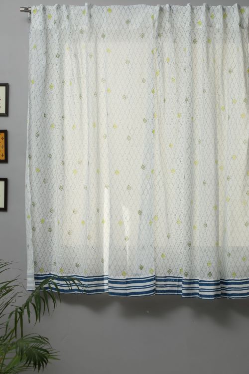 Diamond Dot Hand Block Printed Window Curtain