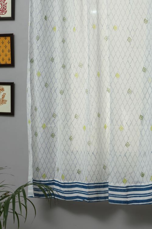 Diamond Dot Hand Block Printed Window Curtain