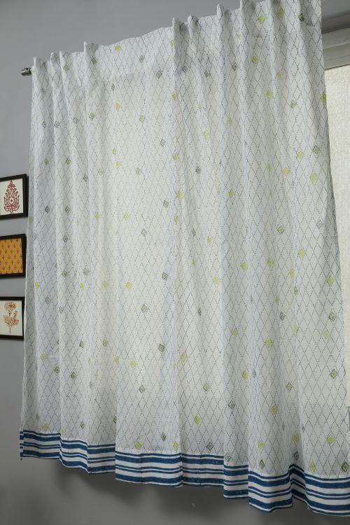 Diamond Dot Hand Block Printed Window Curtain