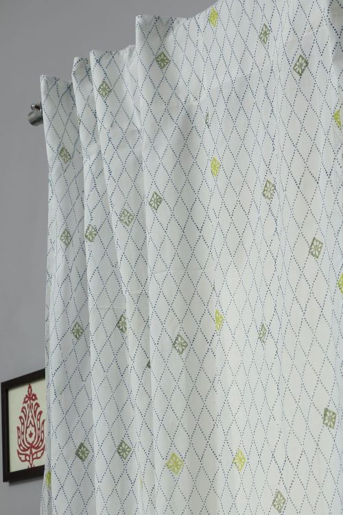 Diamond Dot Hand Block Printed Window Curtain