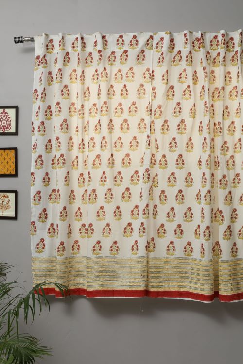 Sooti Syahi Red Daisy Hand Block Printed Window Curtain