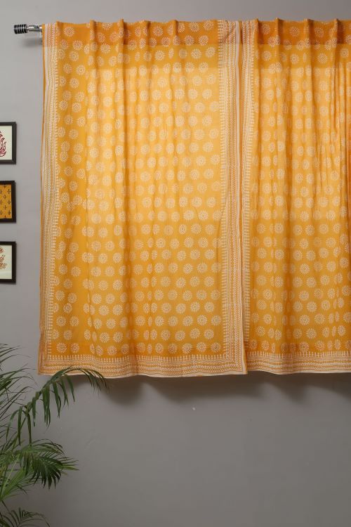 Sooti Syahi Sunflower Hand Block Printed Window Curtain