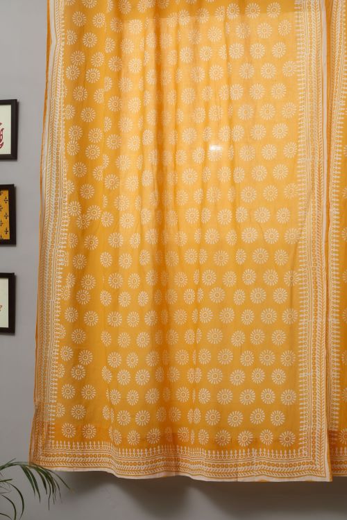 Sooti Syahi Sunflower Hand Block Printed Window Curtain