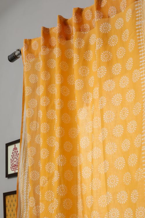 Sooti Syahi Sunflower Hand Block Printed Window Curtain