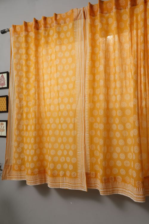 Sooti Syahi Sunflower Hand Block Printed Window Curtain