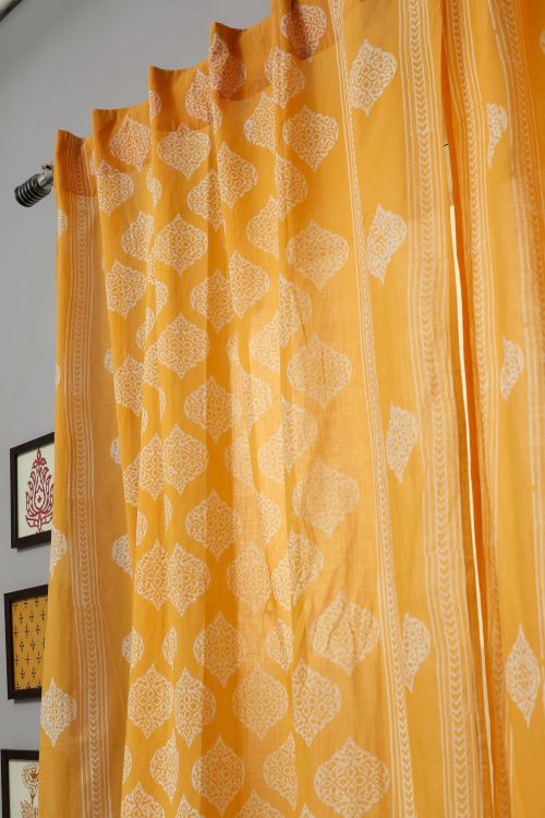Sooti Syahi Daffodil Hand Block Printed Window Curtain