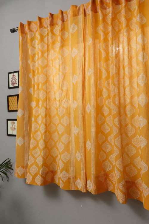 Sooti Syahi Daffodil Hand Block Printed Window Curtain