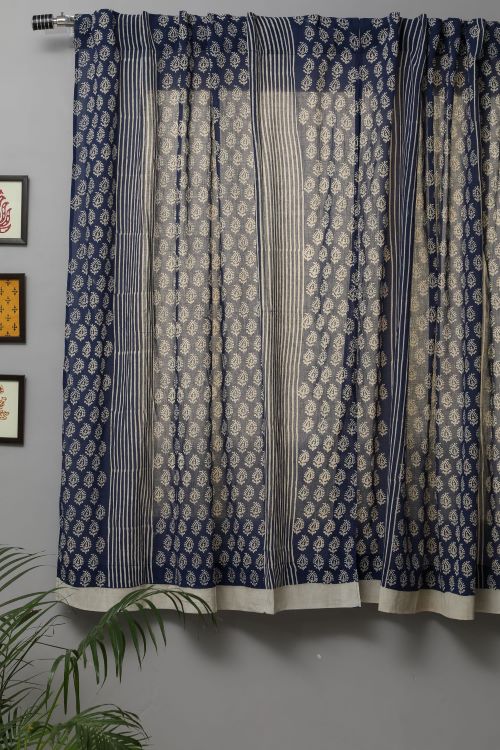 Sooti Syahi Delphinium Hand Block Printed Window Curtain