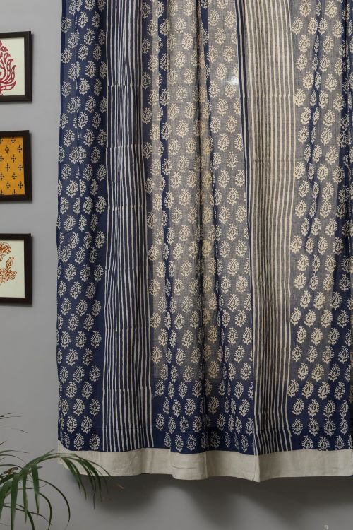 Sooti Syahi Delphinium Hand Block Printed Window Curtain