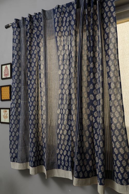 Sooti Syahi Delphinium Hand Block Printed Window Curtain