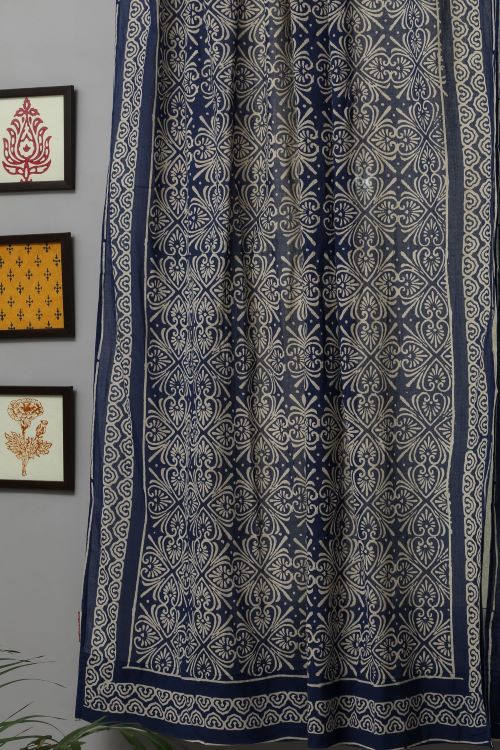 Sooti Syahi Iris Hand Block Printed Window Curtain