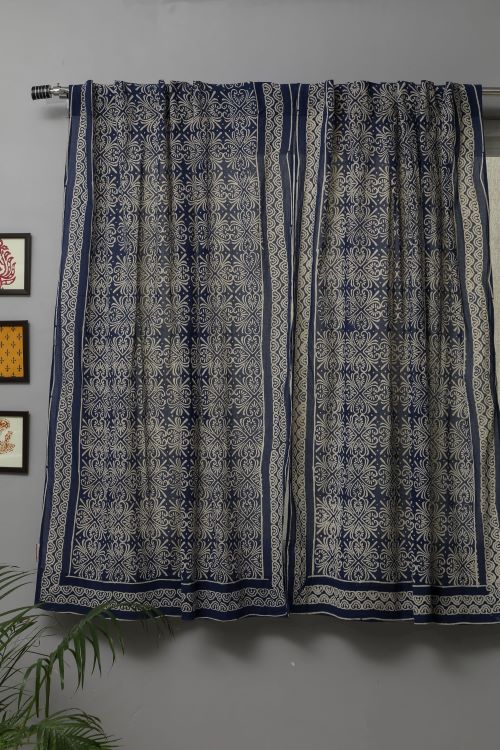 Sooti Syahi Iris Hand Block Printed Window Curtain