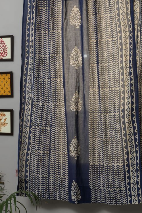 Sooti Syahi Hydrangea Hand Block Printed Window Curtain