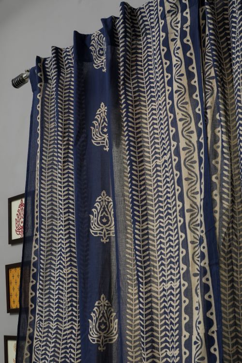 Sooti Syahi Hydrangea Hand Block Printed Window Curtain