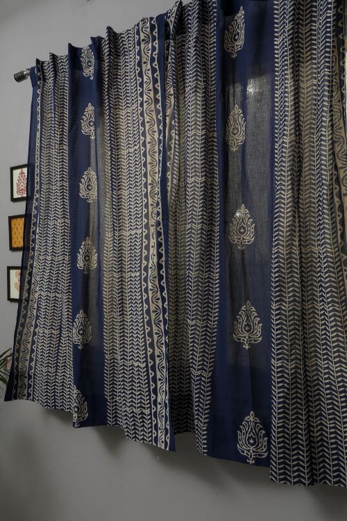 Sooti Syahi Hydrangea Hand Block Printed Window Curtain