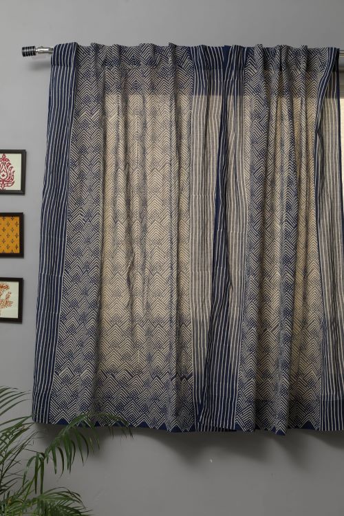 Sooti Syahi Aster Hand Block Printed Window Curtain