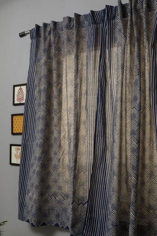 Sooti Syahi Aster Hand Block Printed Window Curtain