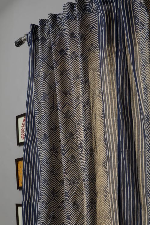 Sooti Syahi Aster Hand Block Printed Window Curtain