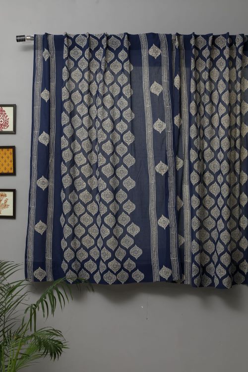 Sooti Syahi Bluestars Hand Block Printed Window Curtain