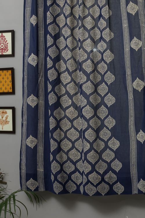 Sooti Syahi Bluestars Hand Block Printed Window Curtain