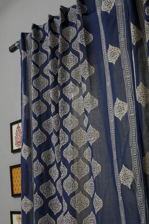 Sooti Syahi Bluestars Hand Block Printed Window Curtain