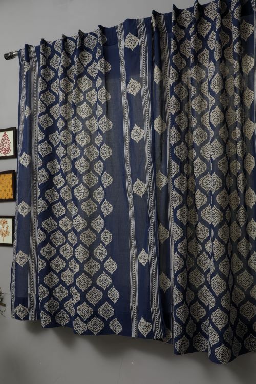 Sooti Syahi Bluestars Hand Block Printed Window Curtain