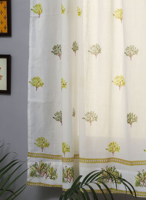 Sooti Syahi Envy Zinnia Hand Block Printed Window Curtain