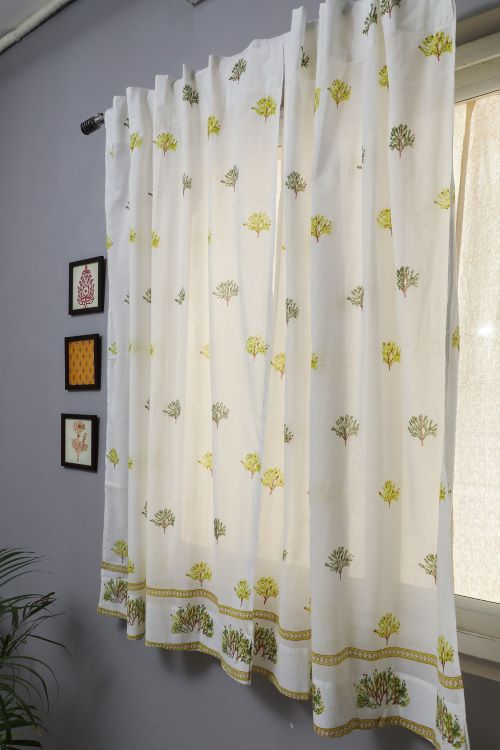 Sooti Syahi Envy Zinnia Hand Block Printed Window Curtain