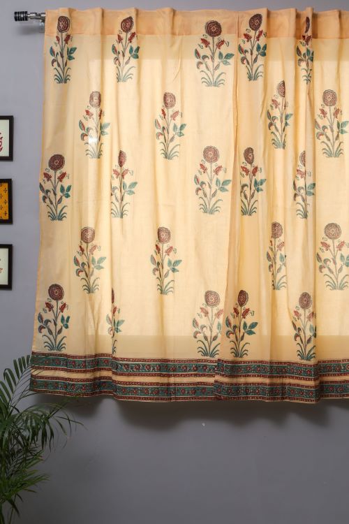 Sooti Syahi Calendula Red Hand Block Printed Window Curtain